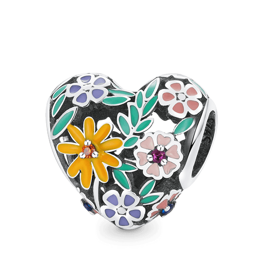 Flowers Love Charm Bead 925 Sterling Silver with Colorful Enamels_1