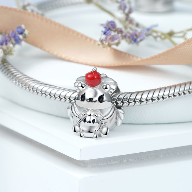 Embrace Love Hedgehog & Baby Charm Bead 925 Sterling Silver with Black Enamels_3
