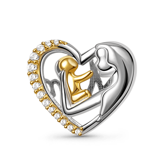 Mom Hugs Baby Charm Bead Sterling Silver 18K Gold Plated inlaid with Stones Mother's Day Gift_1