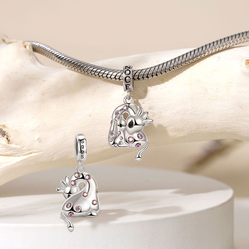 Embrace Love Giraffe & Baby Charm Bead 925 Sterling Silver Inlaid with Brown CZ Stones_2