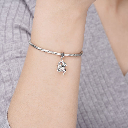Embrace Love Giraffe & Baby Charm Bead 925 Sterling Silver Inlaid with Brown CZ Stones_3