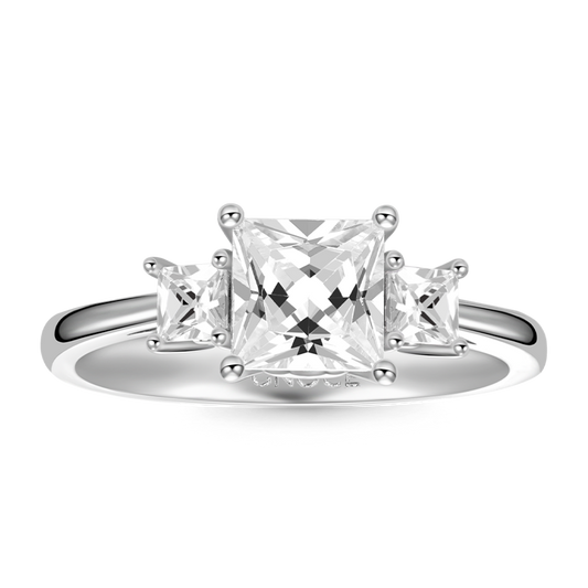 Clear Three-Stone Ring 925 Sterling Silver with Gemstone_1