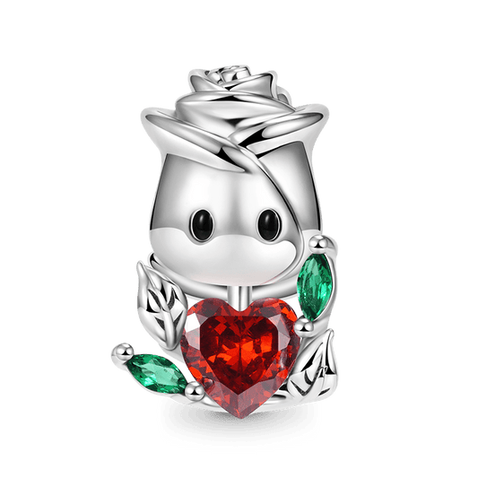 Rose Flower Embraces Heart Gemstone Charm Bead 925 Sterling Silver_1