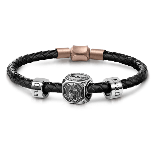 Fish Vintage Bead & Customized Classic Beads S925 Sterling Silver with Gift Copper Black Leather Men's Bracelet Jewelry for Men_1