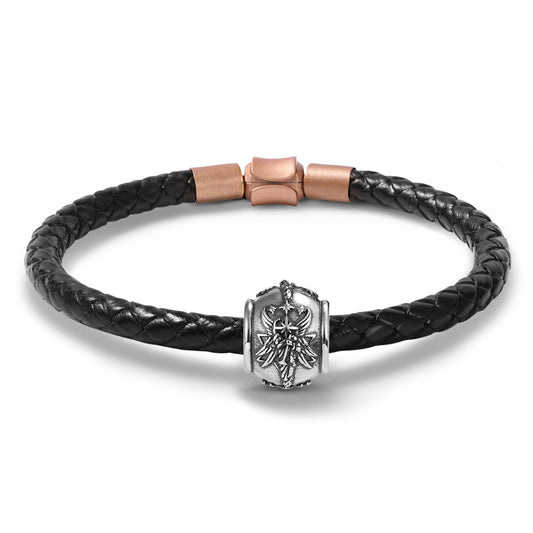 Luck Fairy Vintage Bead S925 Sterling Silver with Gift Copper Black Leather Men's Bracelet Jewelry for Men_1
