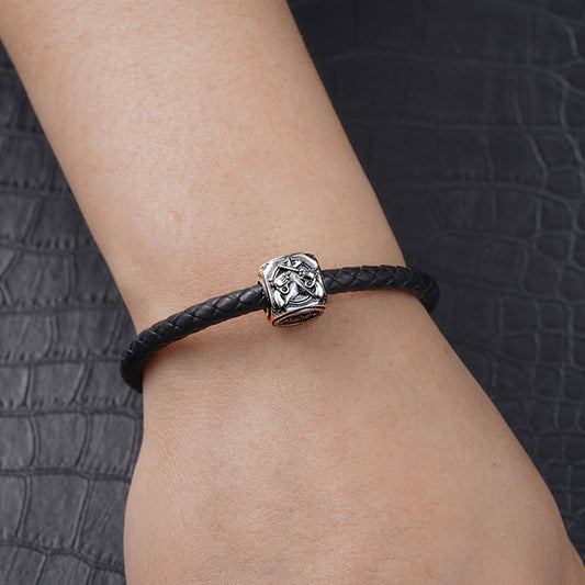 Revolver Vintage Bead S925 Sterling Silver with Gift Copper Black Leather Men's Bracelet Jewelry for Men_5
