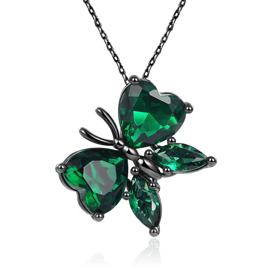 Green Butterfly Necklace 925 Sterling Silver Black Plated with CZ Stones_1
