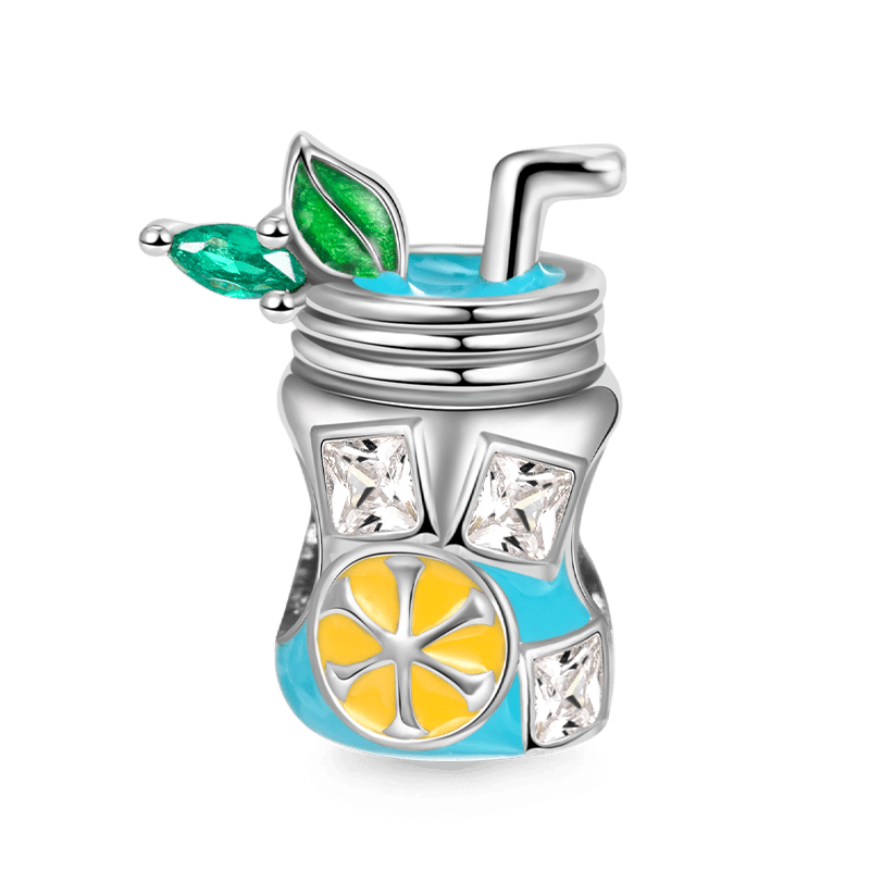 Cool Lemon Drink Charm Bead 925 Sterling Silver with Enamels & CZ Stones_1