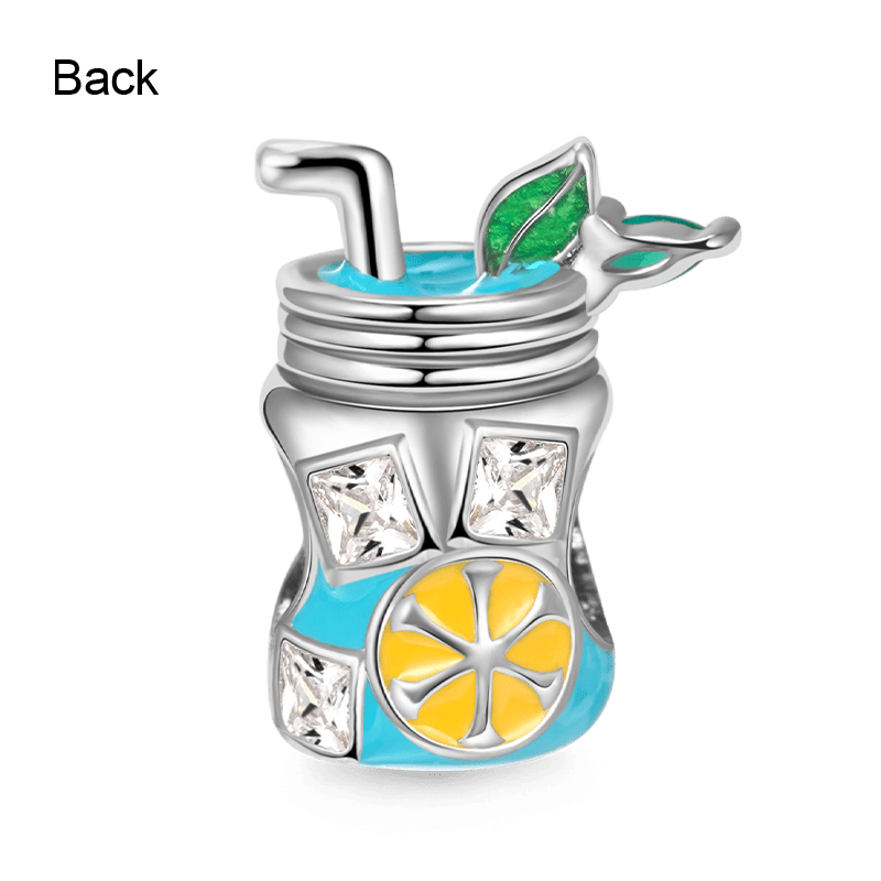 Cool Lemon Drink Charm Bead 925 Sterling Silver with Enamels & CZ Stones_2