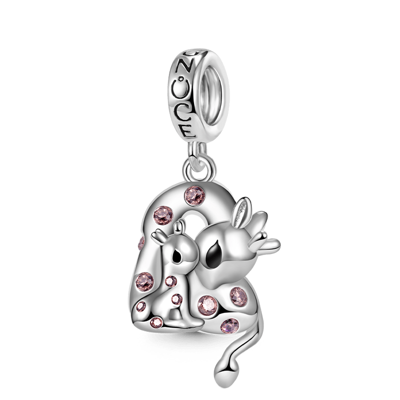 Embrace Love Giraffe & Baby Charm Bead 925 Sterling Silver Inlaid with Brown CZ Stones_1