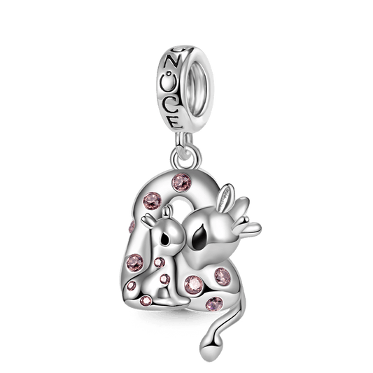 Embrace Love Giraffe & Baby Charm Bead 925 Sterling Silver Inlaid with Brown CZ Stones_1