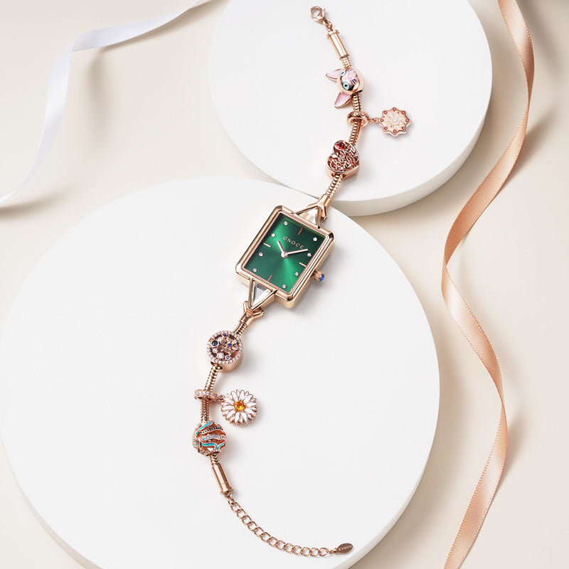 Bracelet Square Watch 18k Rose Gold Plated can be Personalized with Charms_3