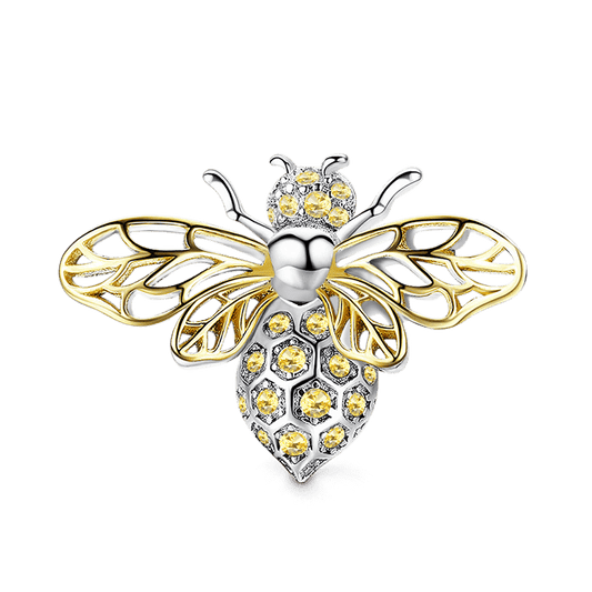 Dancing Honey bee Stopper for Charm Bracelets 925 Sterling Silver 18K Gold Plated Inlaid with Yellow Gemstones_1