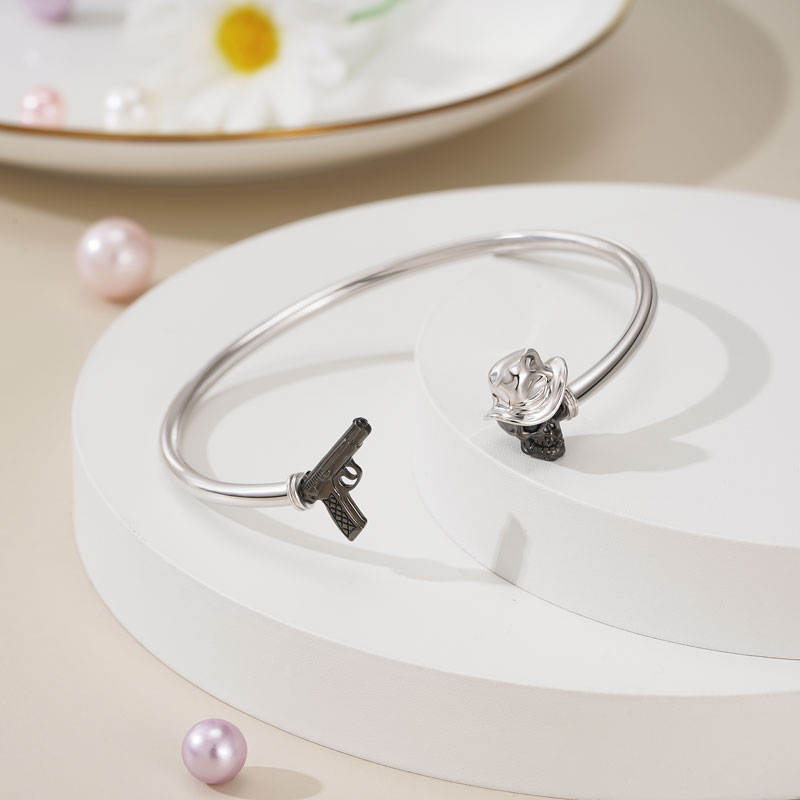 Gnoce Skull & Gun Open Removable Bangle Bracelet_3