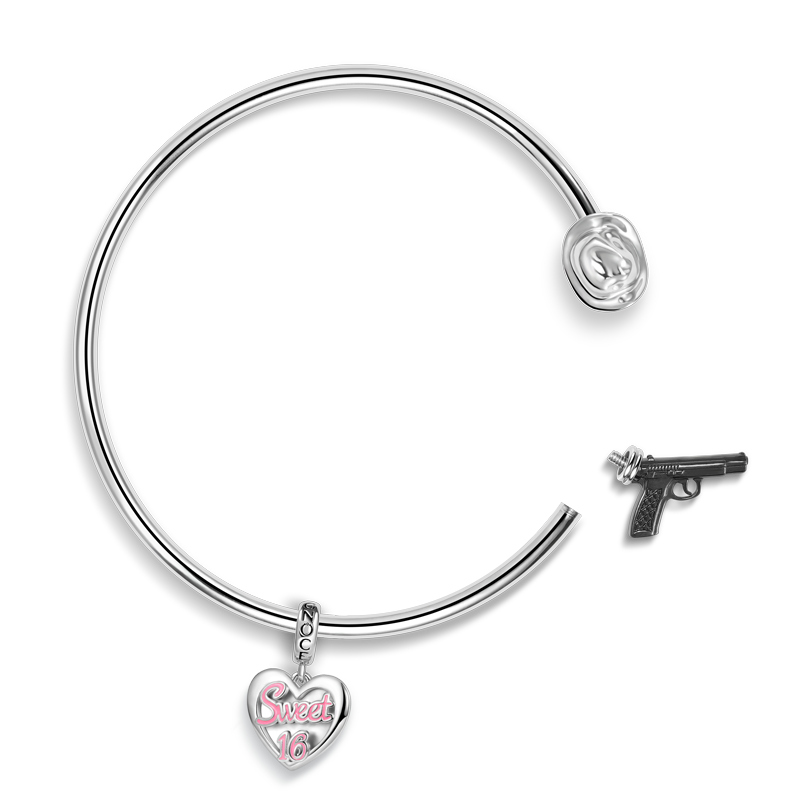 Gnoce Skull & Gun Open Removable Bangle Bracelet_2