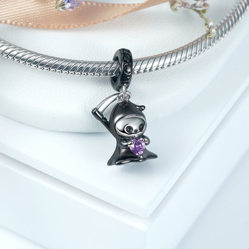 Grim Reaper Embraces Heart Gemstone Pendant Dangle Charm 925 Sterling Silver_2