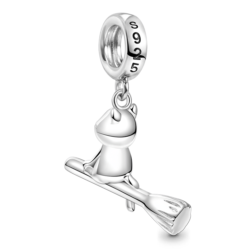 Gnoce Playful Cat Riding Broom Pendant Dangle Charm_2