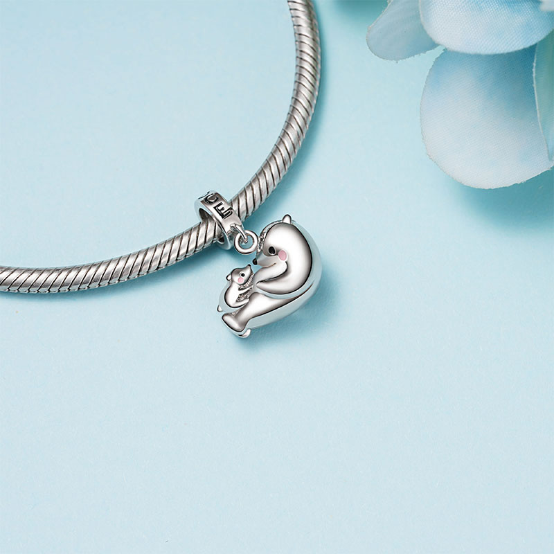 Gnoce Embrace Love Polar Bear & Baby Pendant Dangle Charm_2