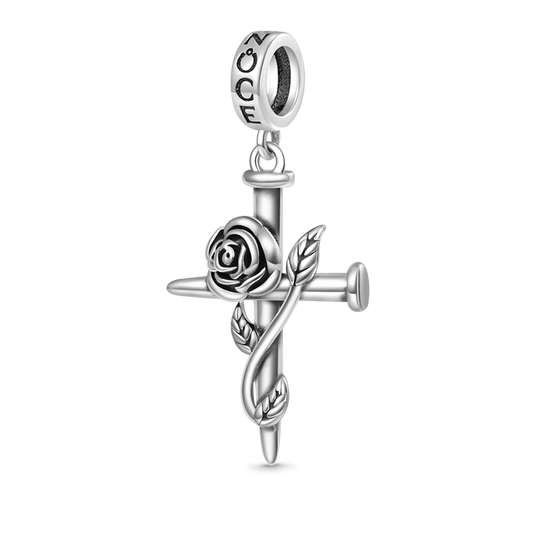 Gnoce Vintage Rose Cross Pendant Dangle Charm_1