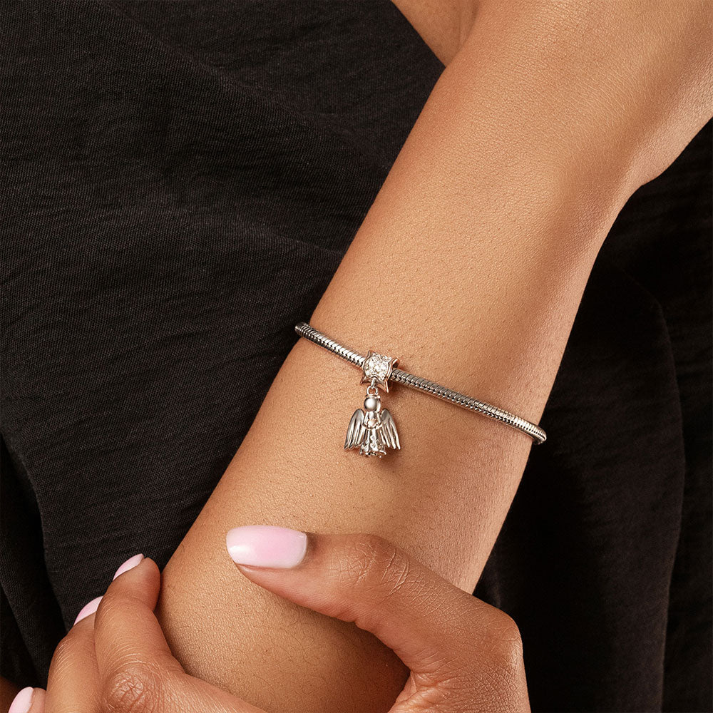 Gnoce "Angle of Love" 925 Sterling Silver Clear CZ Stones with Lovely Heart Angel Charm_5
