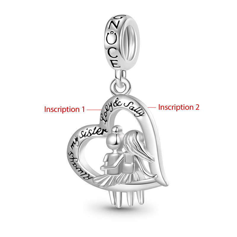 Gnoce Sister Love Heart Engravable Pendant Dangle Charm_2