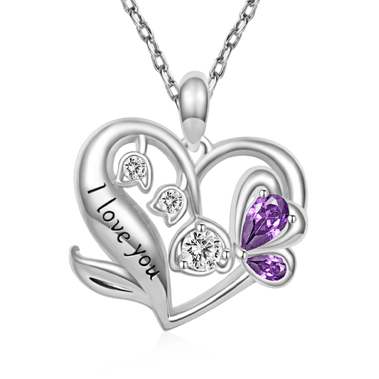 Gnoce "I Love You" Purple Flower Heart Necklace_1