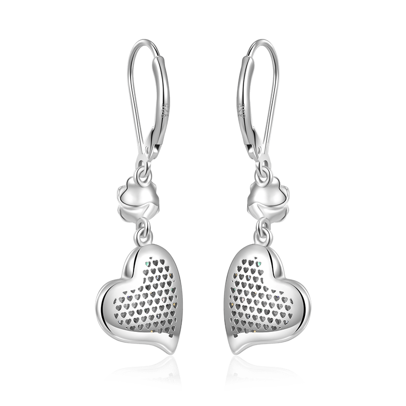 Gnoce Rose Flower Heart Dangle Leverback Earrings_2