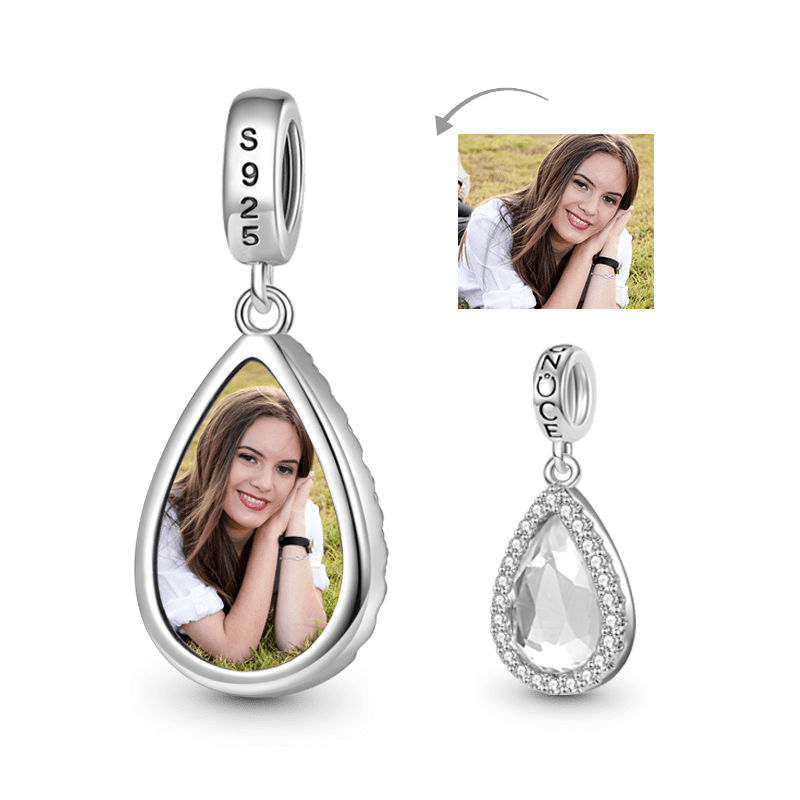 Gnoce Sparkling Pear-cut Personalized Photo Pendant Dangle Charm_1