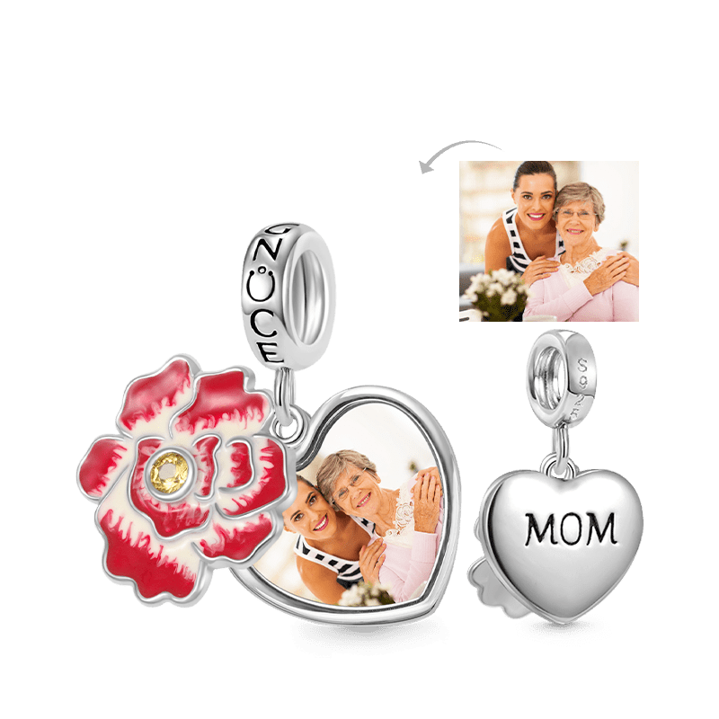 Gnoce Flower Heart Personalized Photo Double Pendant Dangle Charm_1
