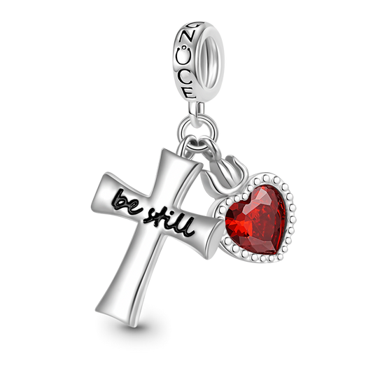 Gnoce "Be still" Cross & Heart Double Pendant Dangle Charm_1