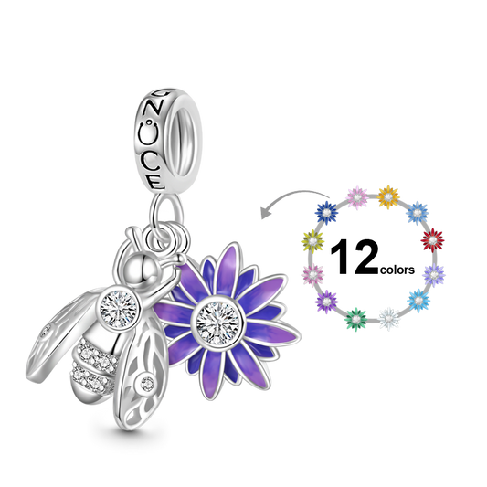 Gnoce Bee Loves Daisy Flower Birthstone Pendant Dangle Charm_1