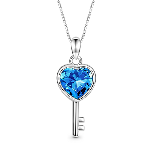 Gnoce Blue Love Heart Key Necklace_1