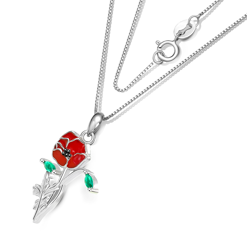 Gnoce Red Poppy Flower Necklace_3