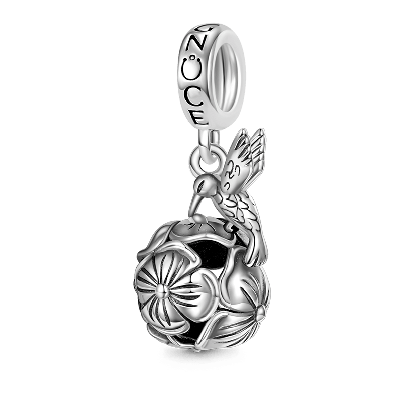 Gnoce Hummingbird Loves Flower Pendant Dangle Charm_1