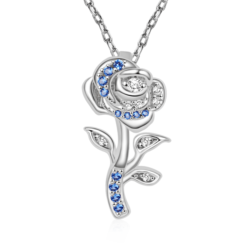 Gnoce Sparkling Blue Rose Flower Necklace_1