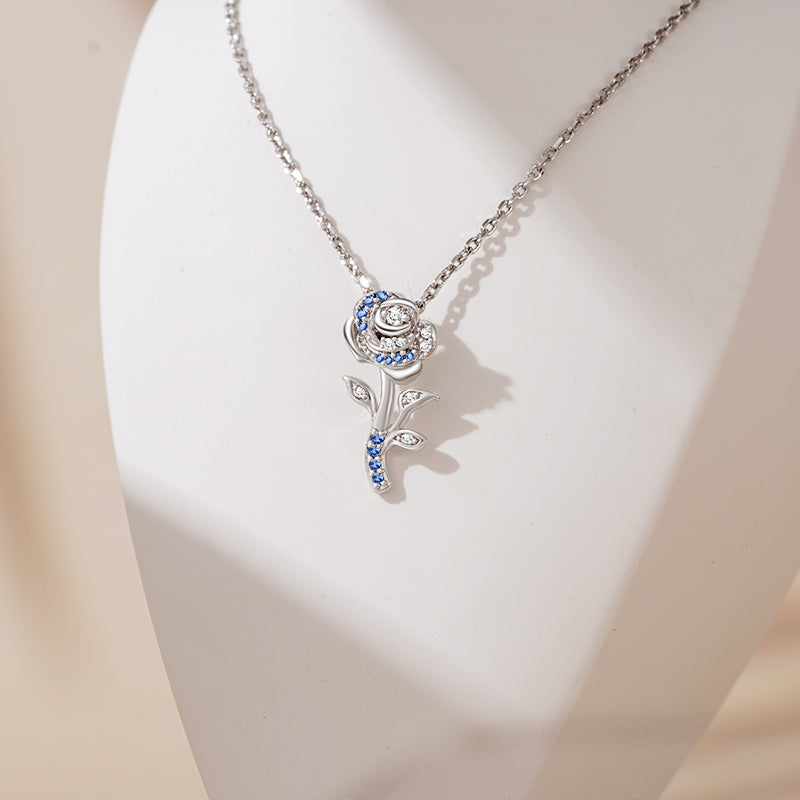 Gnoce Sparkling Blue Rose Flower Necklace_3