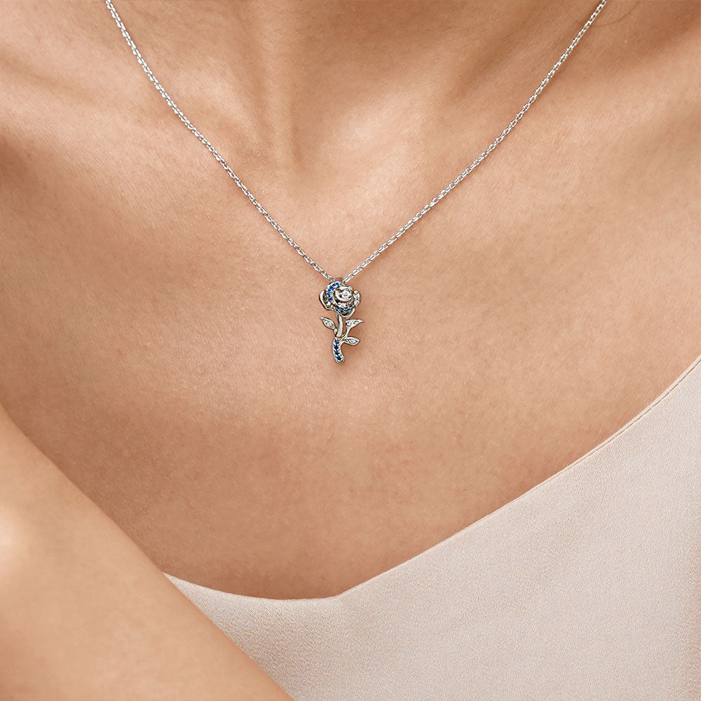Gnoce Sparkling Blue Rose Flower Necklace_5