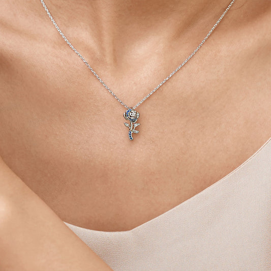 Gnoce Sparkling Blue Rose Flower Necklace_5