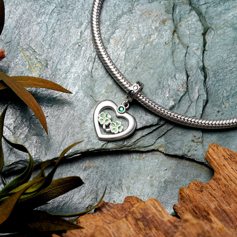 Gnoce Lucky Four-leaf Clover Heart Pendant Dangle Charm_3