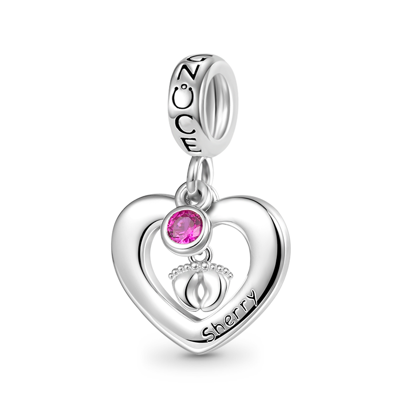 Gnoce Footprint Heart Engravable Pendant Dangle Charm_1