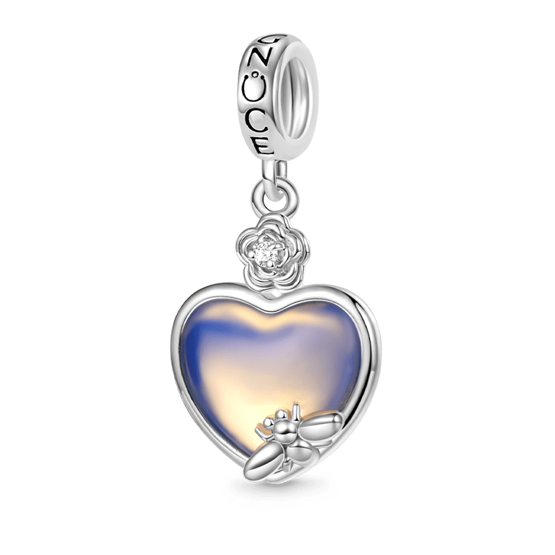 Gnoce Flower Bee Moonstone Heart Pendant Dangle Charm_1