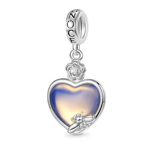 Gnoce Flower Bee Moonstone Heart Pendant Dangle Charm_1