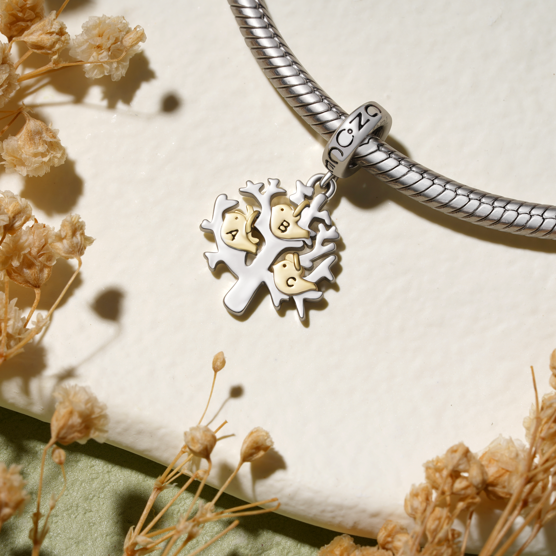 Gnoce Birds & Life Tree Initial Letters Personalized Pendant Charm_3