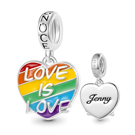 Gnoce "LOVE IS LOVE" Rainbow Heart Engravable Pendant Dangle Charm_1