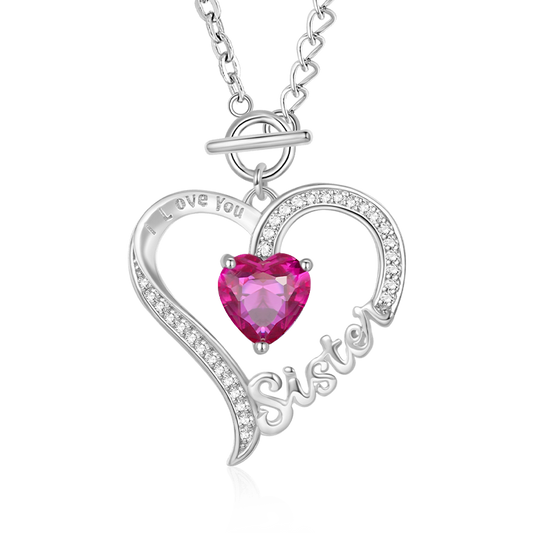 Gnoce "Sister" Birthstone Heart Necklace_1