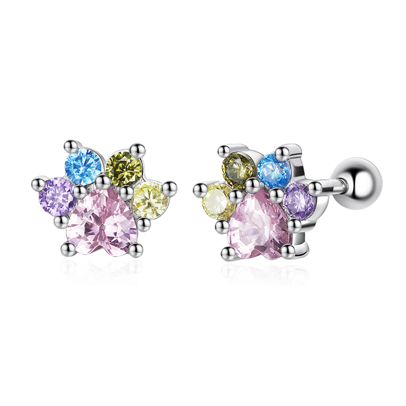 Gnoce Colorful Zircon Paw Earrings_1