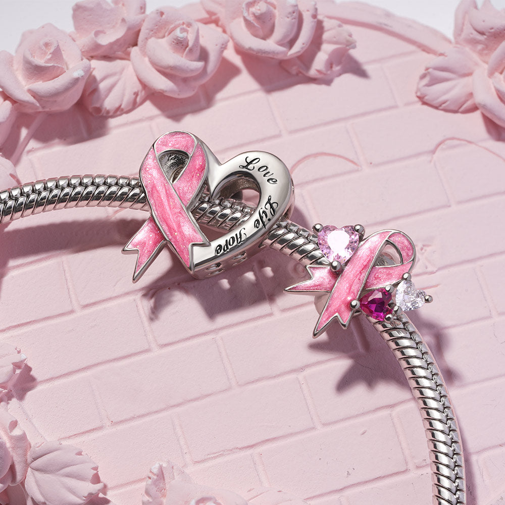 Gnoce Breast Cancer Awareness Pink Ribbon Heart Charm_3