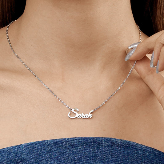 Gnoce "For the One in My Heart"Personalized Calligraphy Style Silver Name Necklace_3