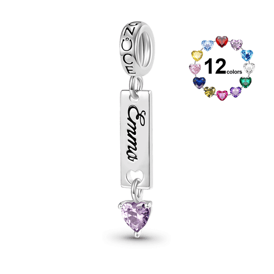 Gnoce Classic Bar Heart Birthstone Engravable Pendant Dangle Charm_1