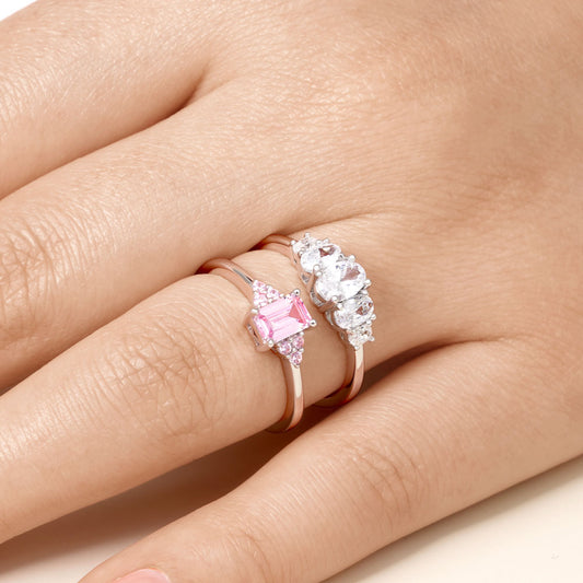 Gnoce Double Pink Rectangle Cut Stackable Ring Set_5